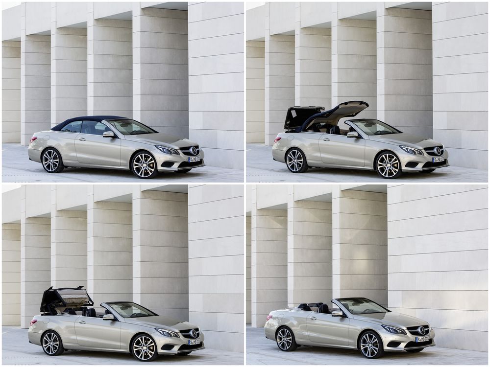Mercedes-Benz E-Class Cabriolet – екстер'єр, процес відкриття даху, фотоколаж